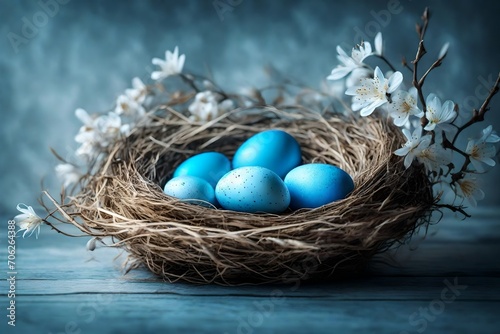Tender blue nest with Easter eggs