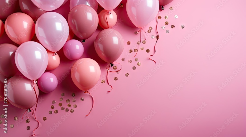 pink balloons on a pink background for banner or poster design