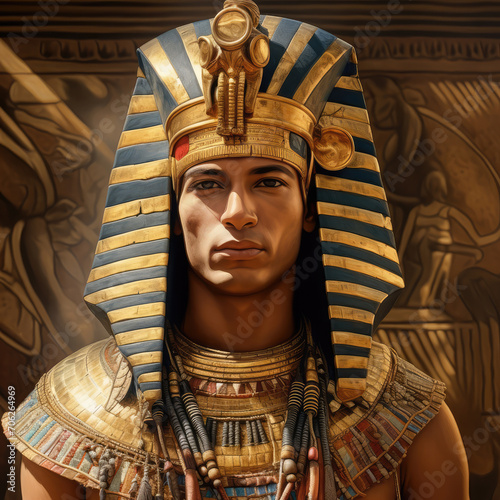 Portrait of ancient egyptian pharaoh at city temple 