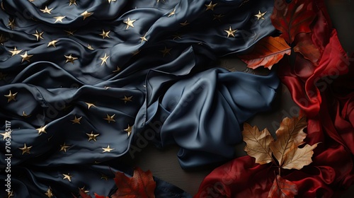 happy veterans day background with american flag and flower concept on black marble