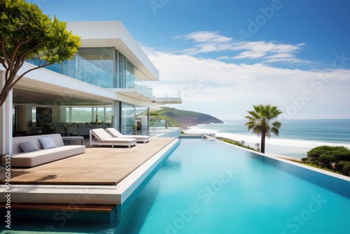 Luxury beach house with sea view swimming pool in modern design, Vacation home for big family or company © Anzhela