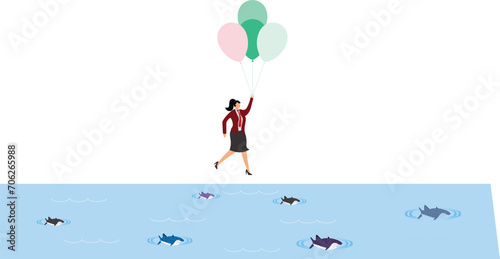 Accidents and Disasters, Shark, Hot Air Balloon, Balloon, Mid-Air, Animal Fin, Businesswoman