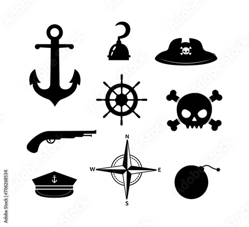 Set of Nautical and Pirates icon Vector Illustration on white Background