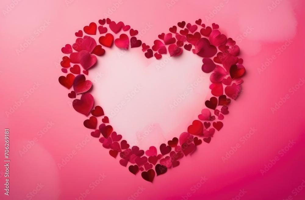 Red hearts on pink background, symbol of love, February 14 holiday, valentine's day