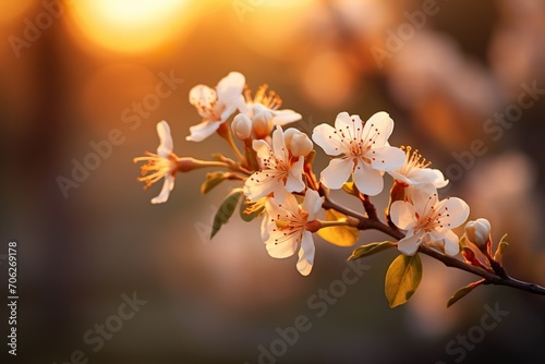 close up of beautiful cherry blossom flowers against blur background generative ai