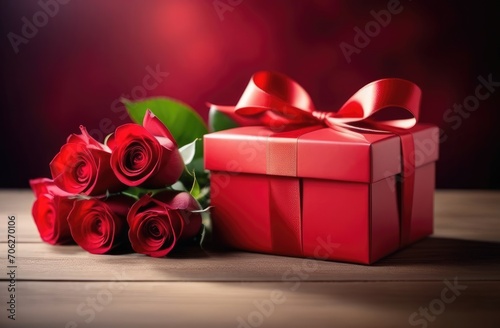 Gift box and red roses. gift, love, card, valentine's day, wedding © iloli