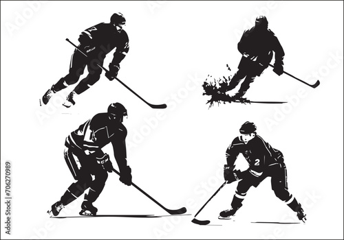 Hockey player silhouette bundle, set of hockey player silhouette black clean simple artwork vector download