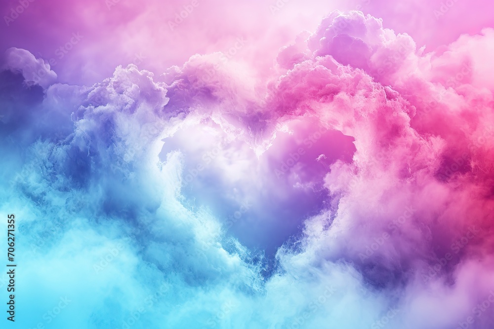 Colorful sky Heart shaped cloud background, valentines day concept