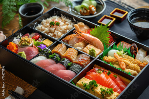 A meticulously arranged bento box filled with a variety of local Japanese delicacies © Venka
