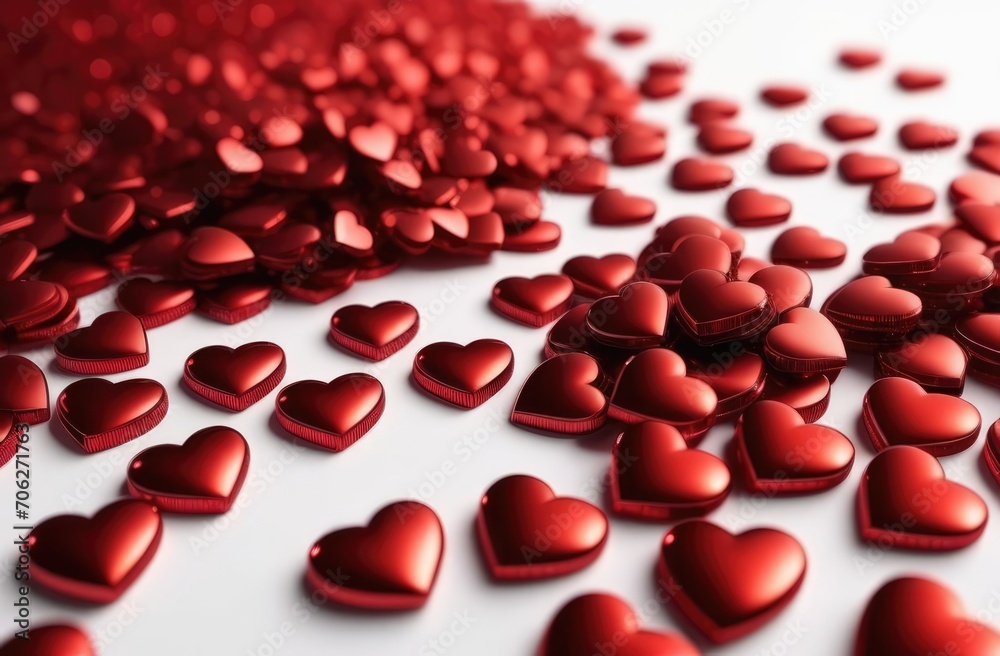 Lots of red shiny hearts on a white background. background, love, valentine's day