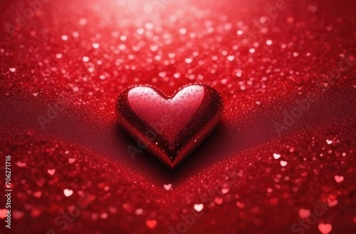 A red shiny heart on a background of red sequins. love  passion  valentine s day  wedding