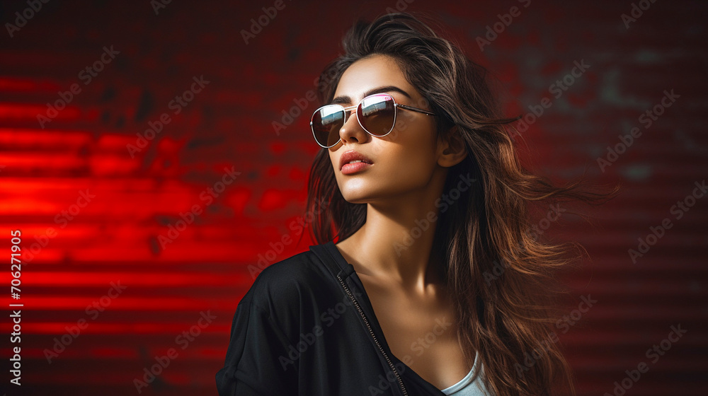 Pink Glamour: White Model Shines in Sunglasses and Hot Pink, Generative AI Pink Glamour: White Model Shines in Sunglasses and Hot Pink, Generative AI