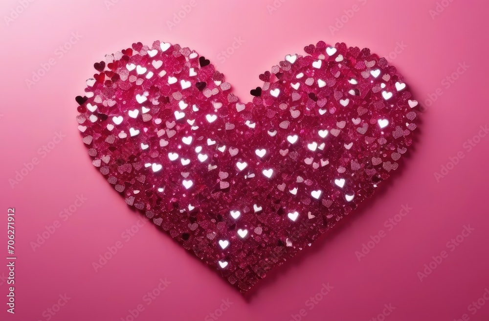 Heart of pink sequins on pink background. Valentine's Day Card, Love, Wedding