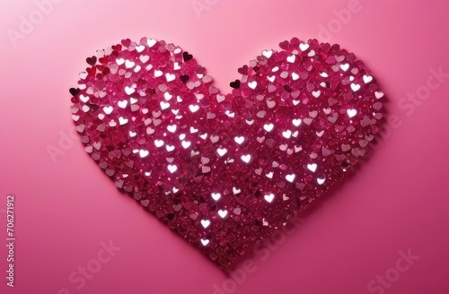 Heart of pink sequins on pink background. Valentine's Day Card, Love, Wedding