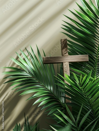 Palm sunday, poster, cross, realistic, HD, copy space - generative ai