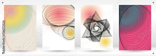 Minimal Minimal Geometric Vector Poster Design with Lines and Gradient Colorful Circles. Collection of Abstract Backgrounds for Covers, Flyers, Templates, Booklets, Cards, Brochures, Branding, etc.