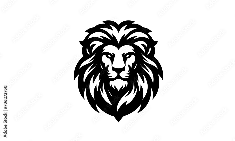 lion face mascot dominant logo design , silhouette , mascot black and white logo