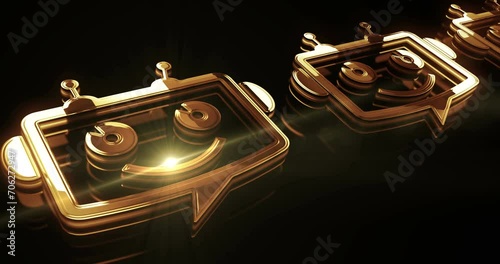 Chatbot ai online assistant support and artificial intelligence chat bot golden metal shine symbol concept. Spectacular glowing and reflection light icon abstract. Seamless and looped 3d animation. photo