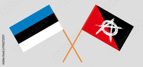 Crossed flags of Estonia and anarchy. Official colors. Correct proportion