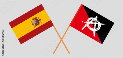 Crossed flags of Spain and anarchy. Official colors. Correct proportion
