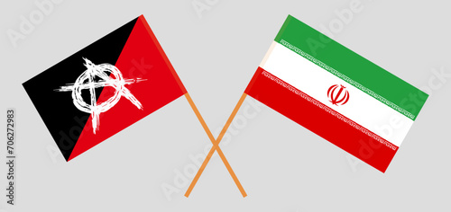 Crossed flags of anarchy and Iran. Official colors. Correct proportion