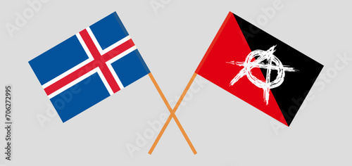 Crossed flags of Iceland and anarchy. Official colors. Correct proportion