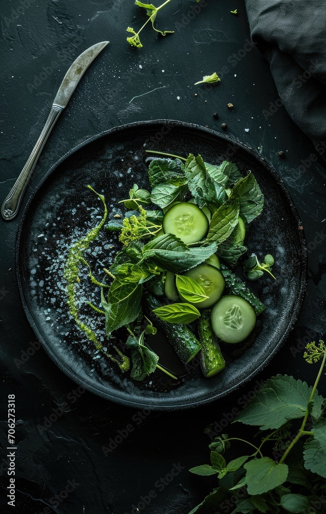 Food on a plate, cucumbers, photography, created with AI Food on a plate, cucumbers, photography, created with AI