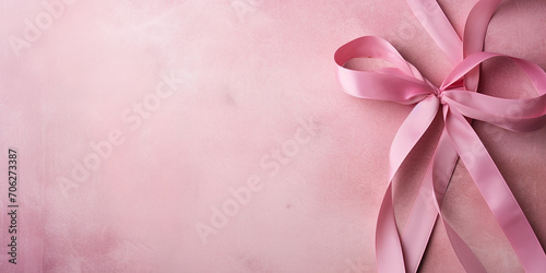 flat lay pink bow on a pink background. pink ribbon, symbol of the fight against breast cancer.