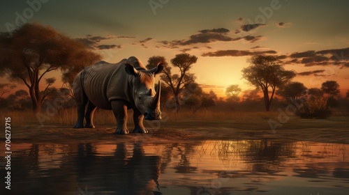 A rhinoceros standing in a field 