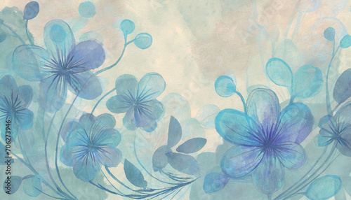 Grunge background with hand drawn blue flowers on watercolor paper for wallpaper  packaging  wedding invitations