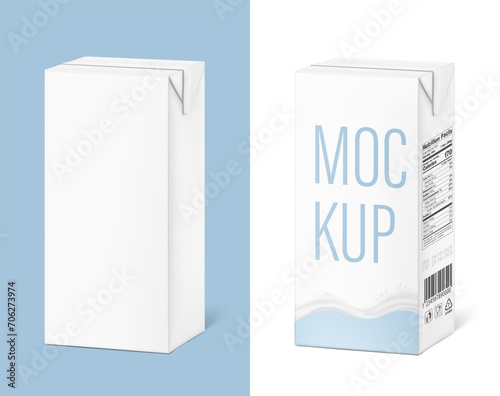 Packaging box for milk, juice mockup. Vector illustration isolated on white background. Half side view. Ready and simple to use for your design. EPS10.