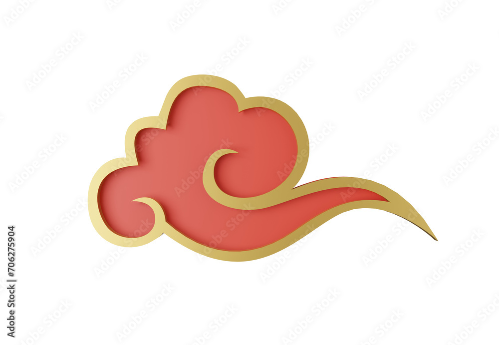3D illustration a red cloud with golden edge in Chinese style isolated on transparent background. 3D illustration a red cloud with golden edge in Chinese style isolated on transparent background.