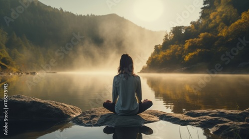 Fotografie, Tablou Serene meditation in nature: embracing tranquility, mindfulness, and relaxation