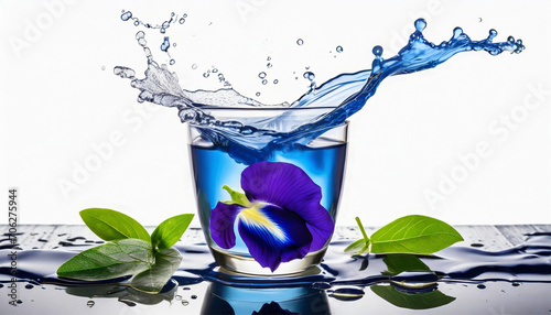 butterfly pea flower with blue tea on the cup