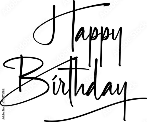 handwritten happy birthday lettering on white background