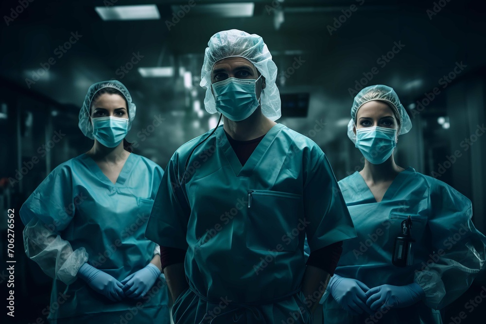 Doctors and nurses in special equipment wearing doctor clothes. generative ai