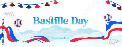 France Bastille Day banner in modern colorful geometric style. Happy French National Independence Day greeting card design with typography. Vector illustration for national holiday celebration party photo