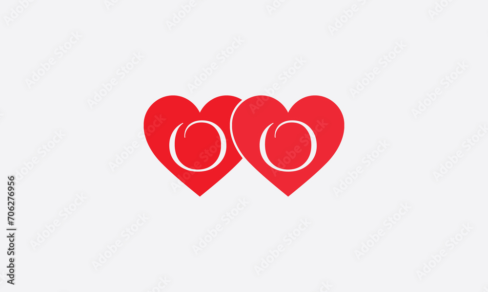 Hearts shape OO. Red heart sign letters. Valentine icon and love symbol. Romance love with heart sign and letters. Gift red love