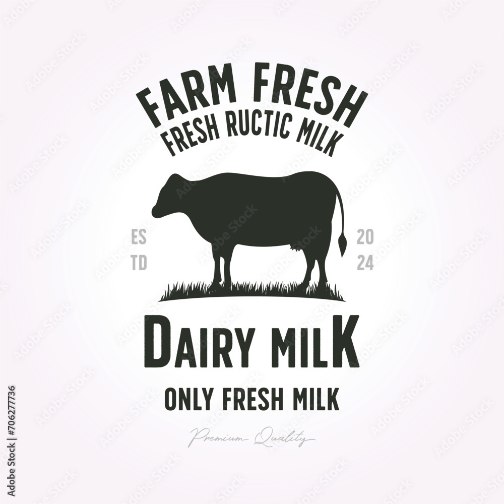 vector fresh natural milk logo. typography design with livestock silhouettes. template for dairy farming and milk business - shop, market, packaging and menu