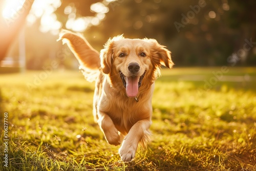 A dog running in the park in Golden Time.