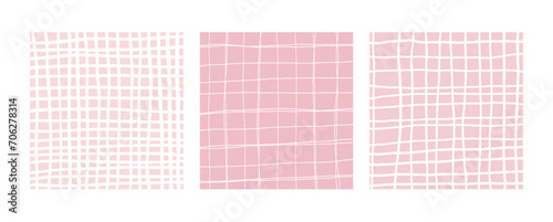 Simple Geometric Hand Drawn Irregular Patterns. Pale pink Doodle Checkered simple drawing with textures. Square Poster set
