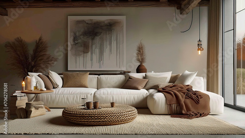 Elegant Living Room with Modern Decor and Warm Lighting