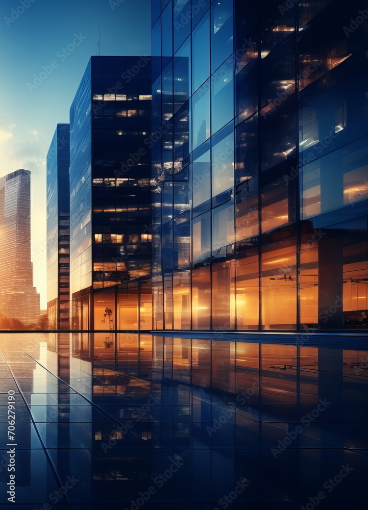 City buildings with many glass windows in sunset. Abstract business background with city arhitecture. City buildings with many glass windows in sunset. Abstract business background with city arhitecture.