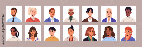 Diverse business avatars, businessmen, businesswomen set. Different people portraits, various faces of office workers, employees. Persons, heads for user profile. Flat isolated vector illustrations