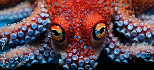 A brightly colored octopus  close-up view  generative AI