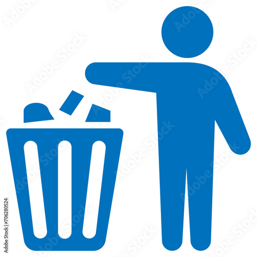 ゴミを捨てる人のアイコン 青