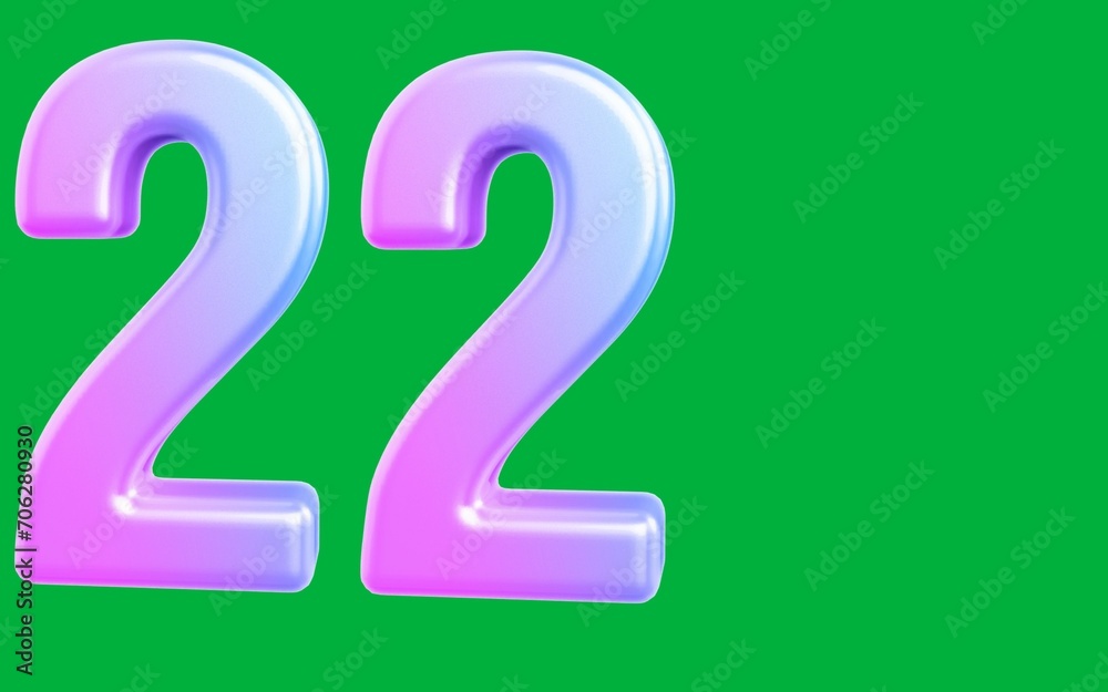 Text art of number 22 with best font of text, Number illustration with green background Text art of number 22 with best font of text, Number illustration with green background