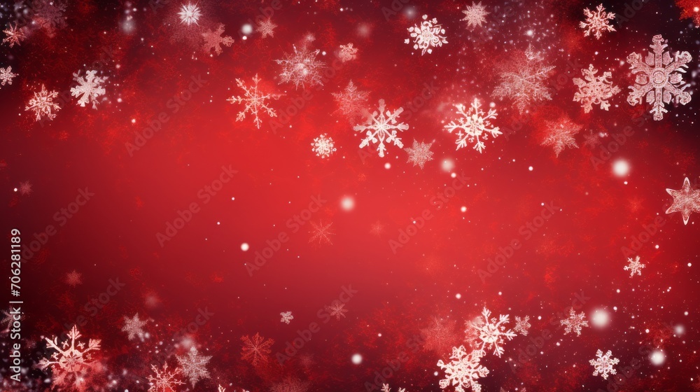 Vibrant red christmas background with delicate snowflakes, festive holiday atmosphere