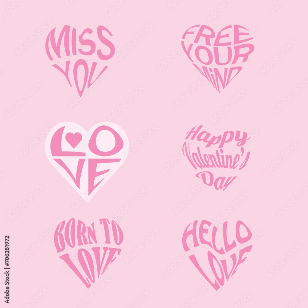 set of pink hearts valentine's day set of pink hearts valentine's day