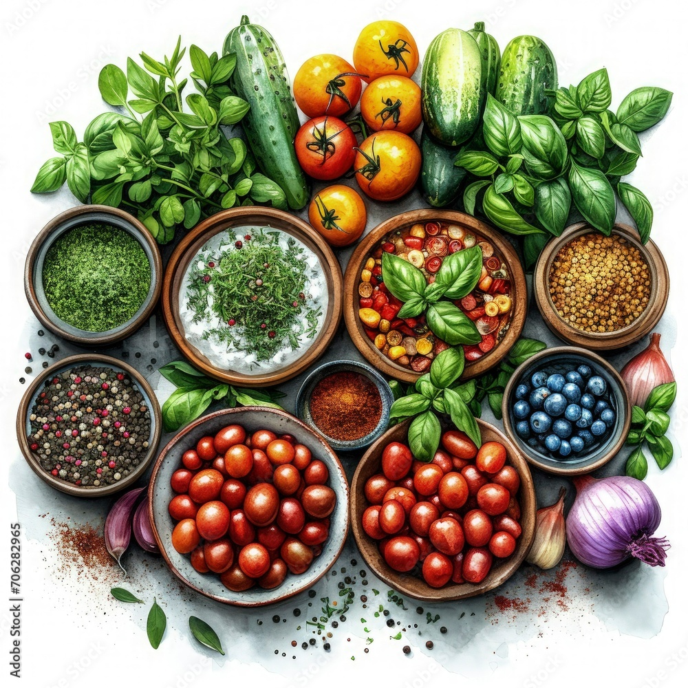 Culinary Fusion Top-View Torshi Pickle Amidst a Fermented Mix of Vegetables, Herbs, and Spices in Middle Eastern Cuisine Culinary Fusion Top-View Torshi Pickle Amidst a Fermented Mix of Vegetables, Herbs, and Spices in Middle Eastern Cuisine